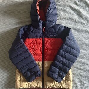 Patagonia Kids' Colorblock Puffer Jacket - Blue, Red, Beige